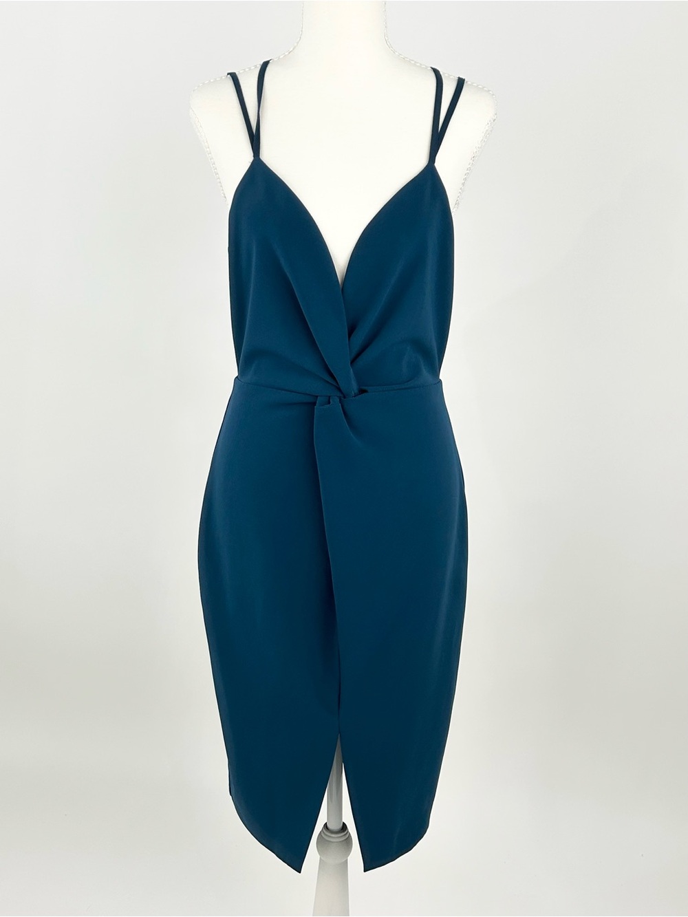 Parker Black Meeka Twist Front Midi Cocktail Dress Teal Double Strap Size 4